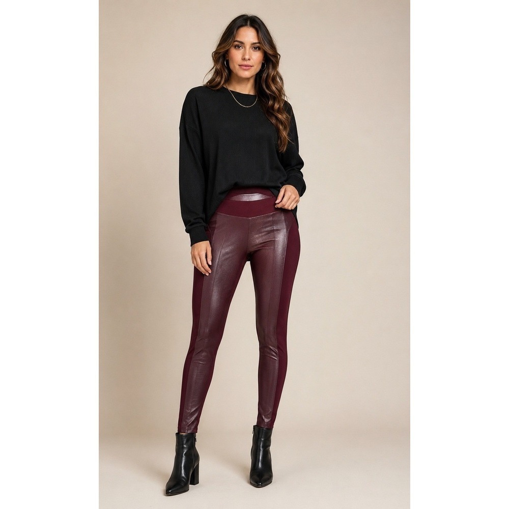 esmara Edgy Lux Jegging Pants Womens M Red Viscose‎ Faux Leather Front VEGAN